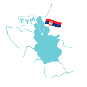 drawing of a map showing serbia with ftm and serbian flag